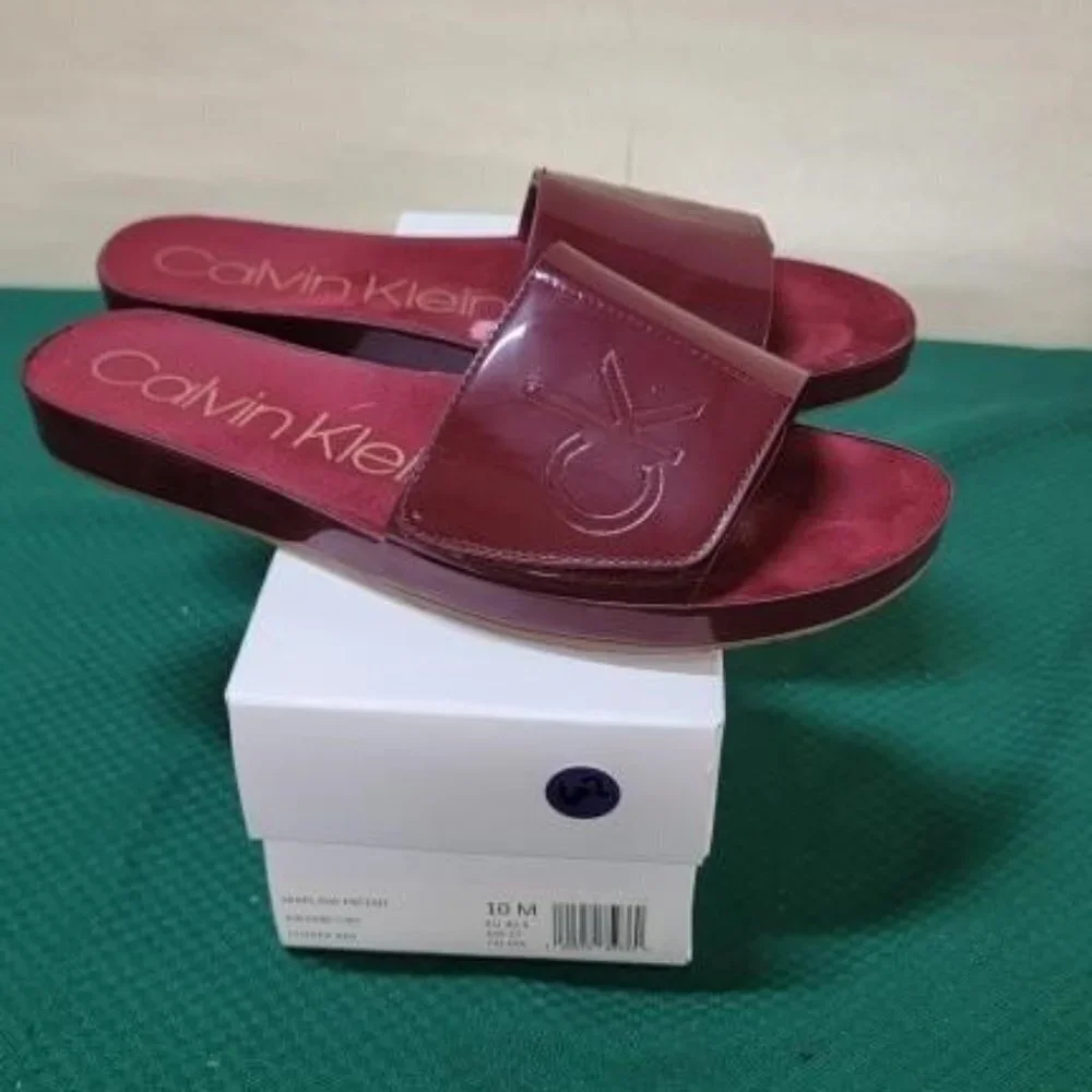 Calvin Klein Red Patent Slides Sandals size 10